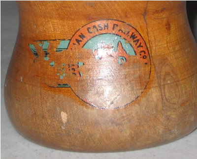Wooden cup with Australian Cash Railway Company transfer