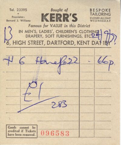 Receipt from Kerrs